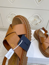 Leather Crossover Platform Sandals