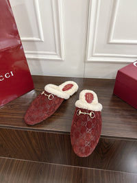Horsebit Shearling-Trimmed Mules