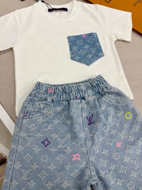 Monogram Denim Shorts Set