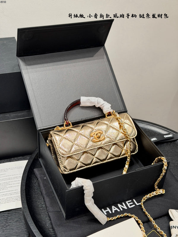 Metallic Mini Top Handle Flap Bag
