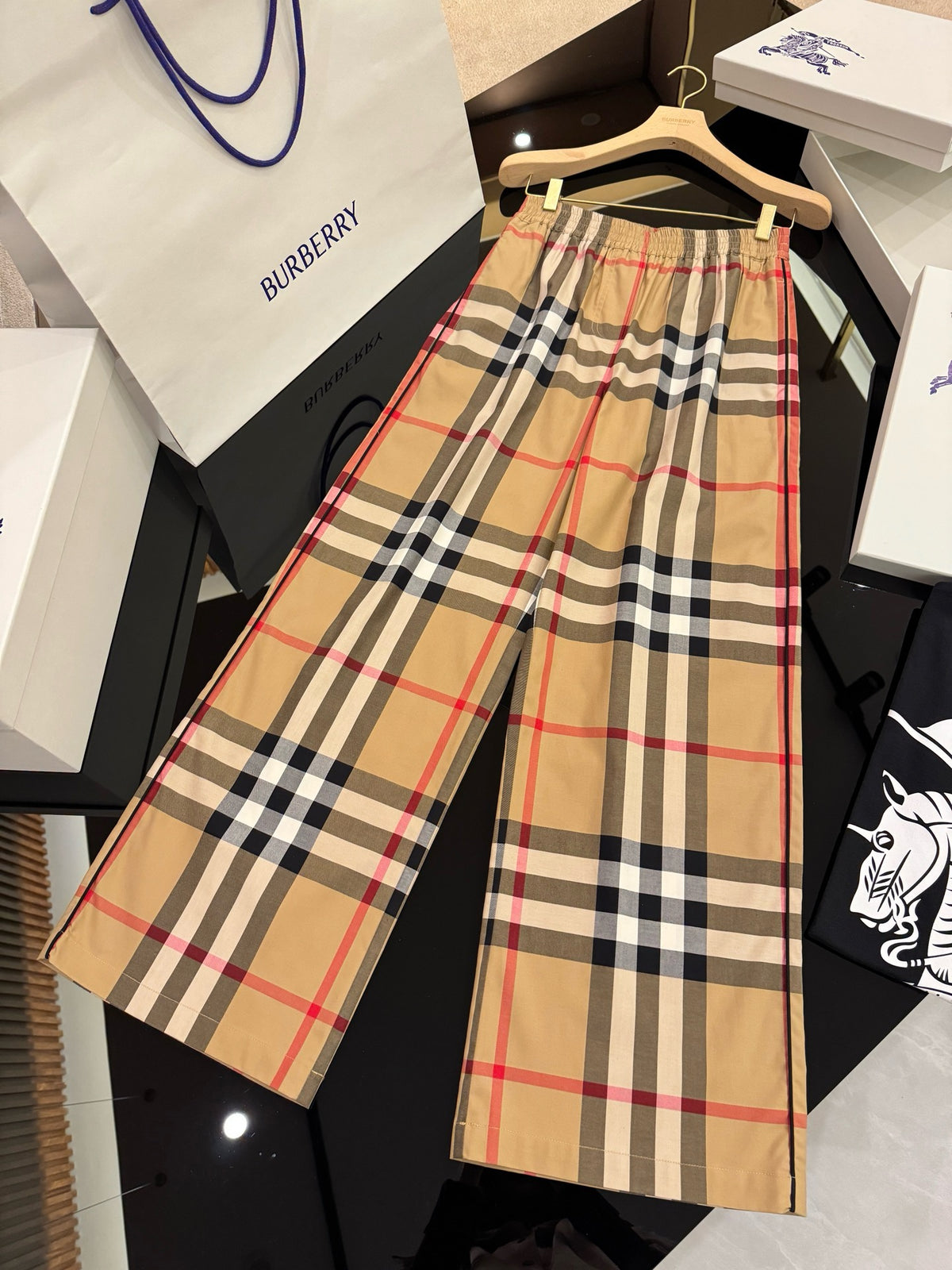 Beige Check Trousers