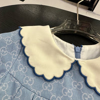 Monogram Pleated Dress with Peter Pan Collar