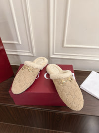 Horsebit Shearling-Trimmed Mules