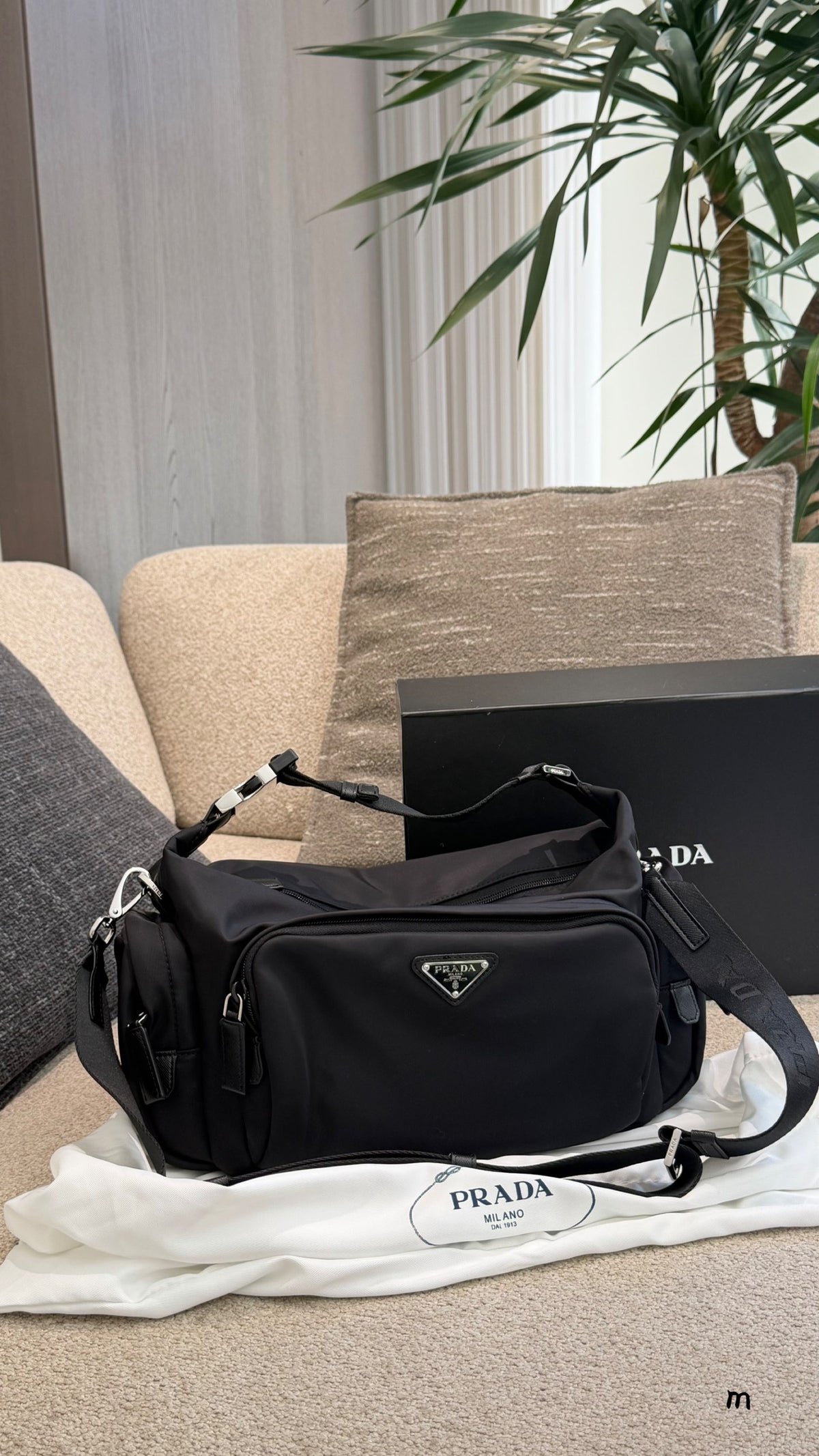 Re-Nylon and Saffiano Leather Shoulder Bag