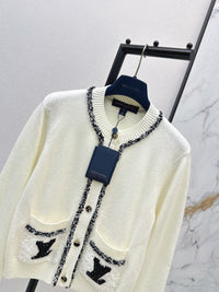 Monogram Pocket Tweed-Trim Cardigan