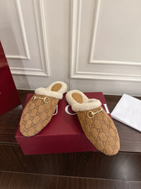 Horsebit Shearling-Trimmed Mules