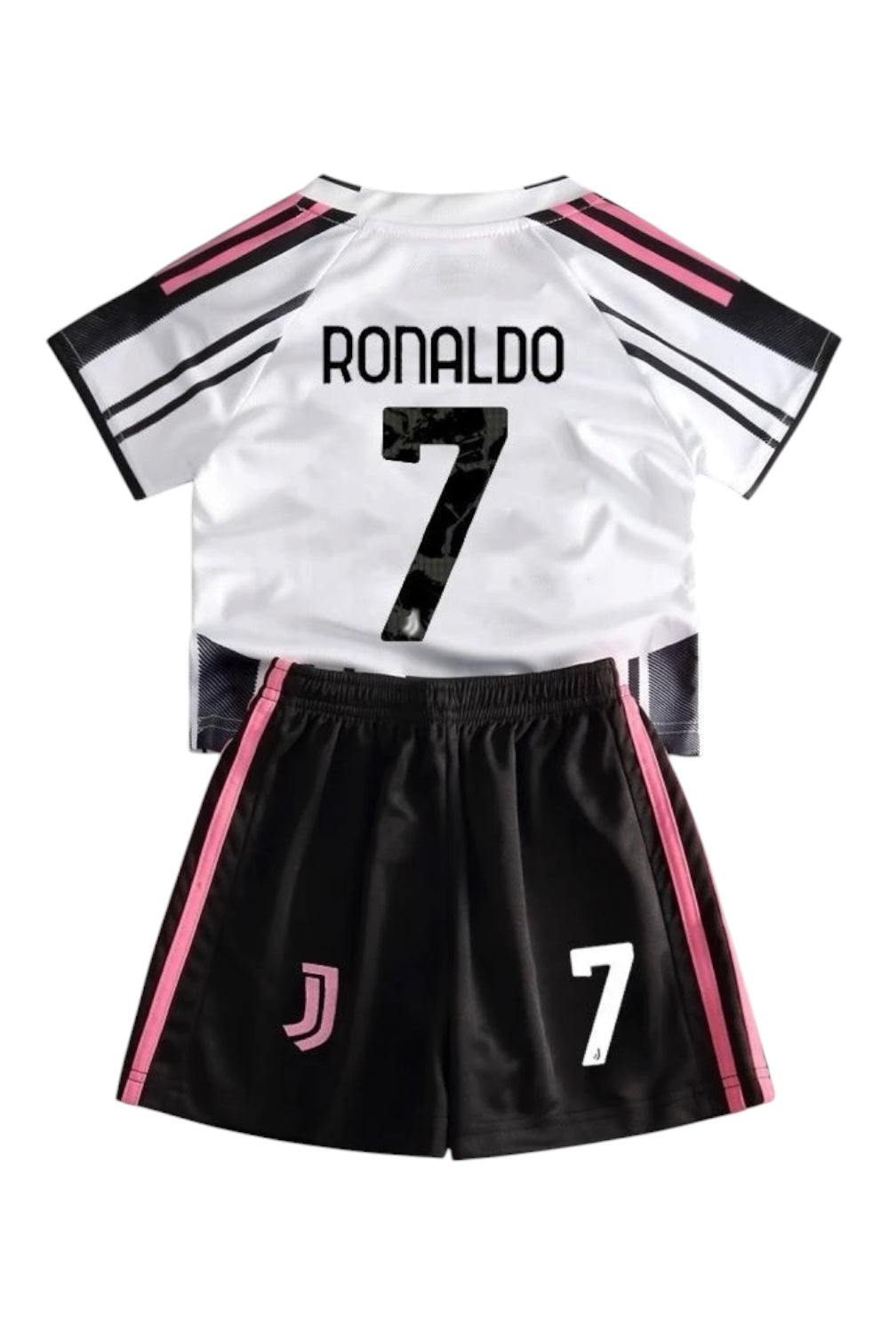 Ronaldo #7 Black & Pink Kids Soccer Jersey Set