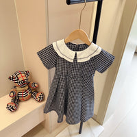 Knit Cardigan & Check Dress Set