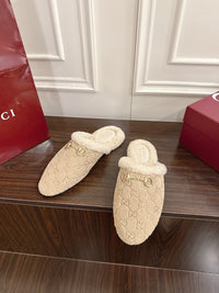 Horsebit Shearling-Trimmed Mules