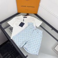 Blue Monogram Shorts Set