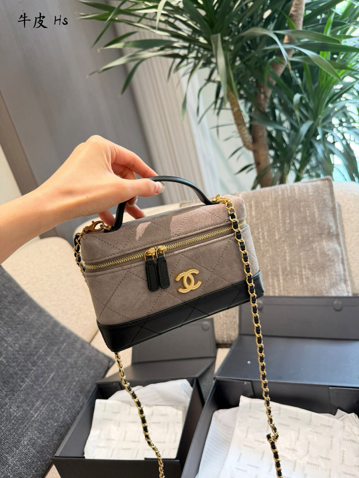 Suede Calfskin Vanity Bag