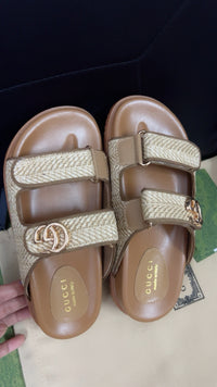 Double G-Plaque Raffia Sandals
