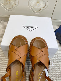 Leather Crossover Platform Sandals