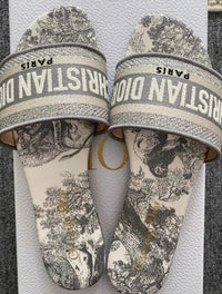 Dway Toile de Jouy Embroidered Slide