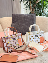Embroidered Mesh Top Handle Bag