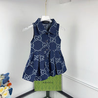 Denim Sleeveless Pleated Dress