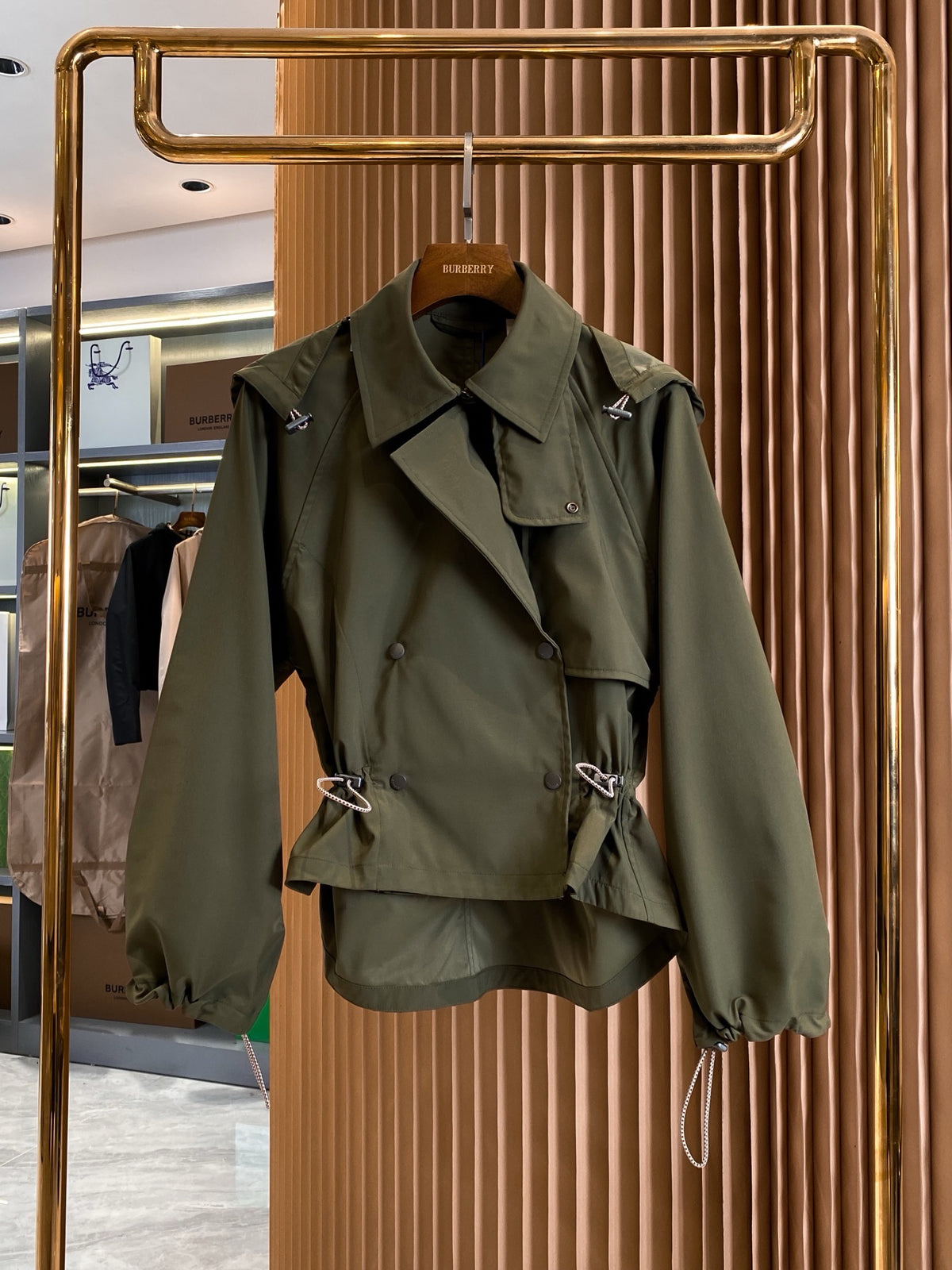 Drawstring Cropped Trench Jacket
