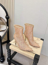 Embroidered Mesh Ankle Boots