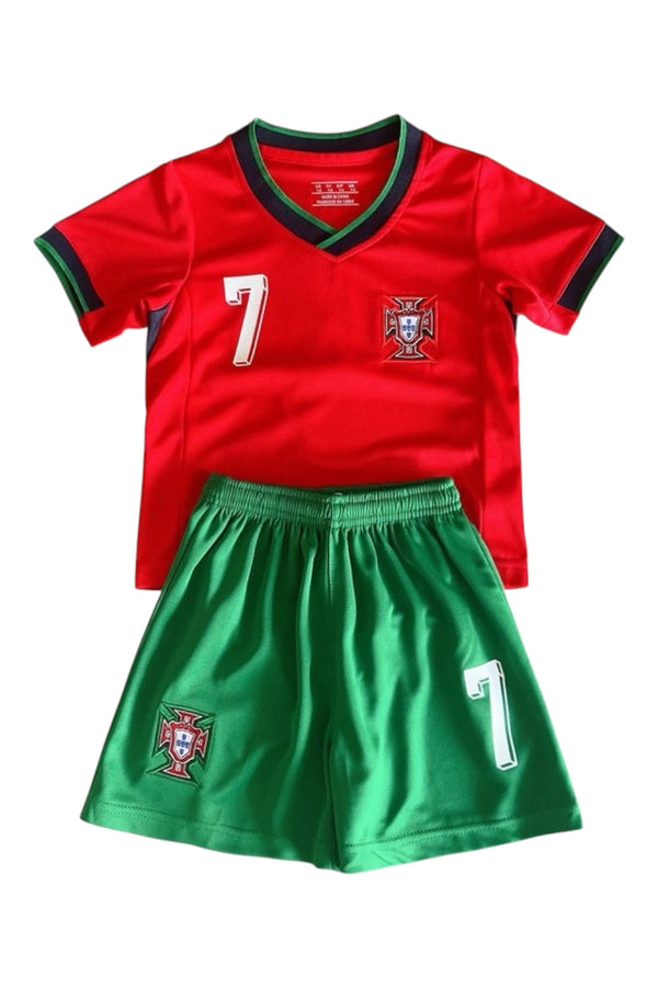 Ronaldo #7 Red & Green Kids Soccer Jersey Set