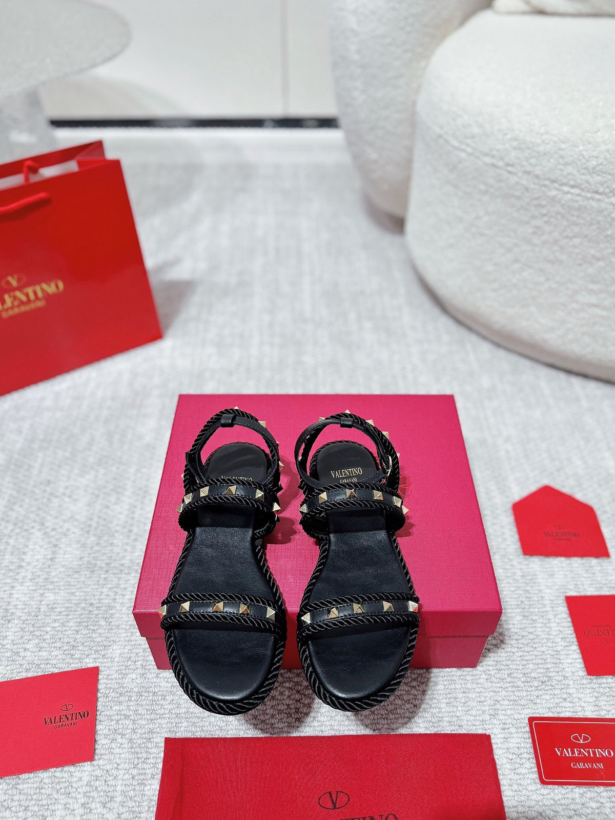 Garavani Rockstud Rope Flat Sandals