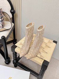 Embroidered Mesh Ankle Boots
