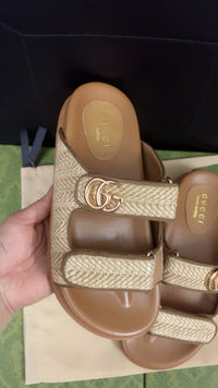 Double G-Plaque Raffia Sandals