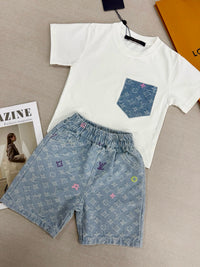 Monogram Denim Shorts Set