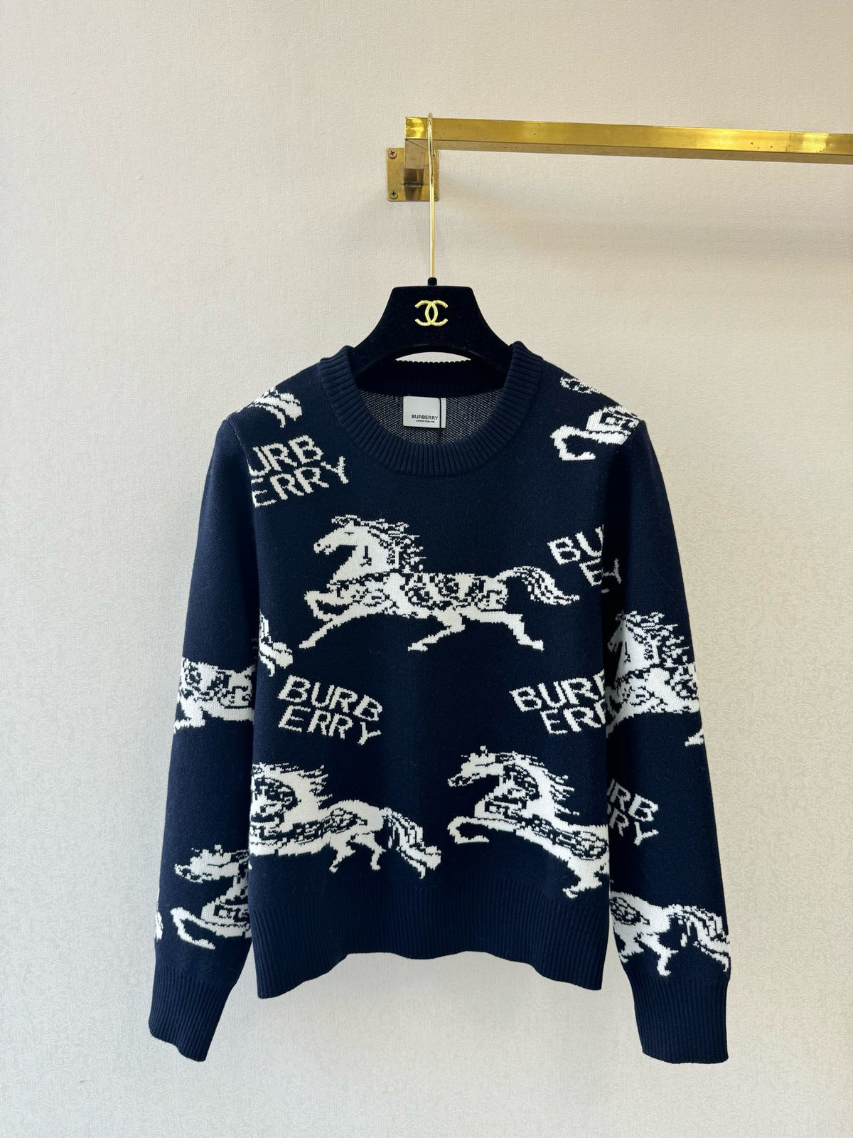 Equestrian Knight Motif Wool Sweater