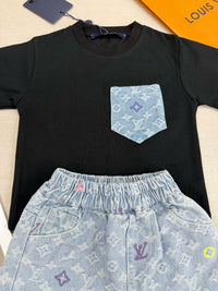 Monogram Denim Shorts Set