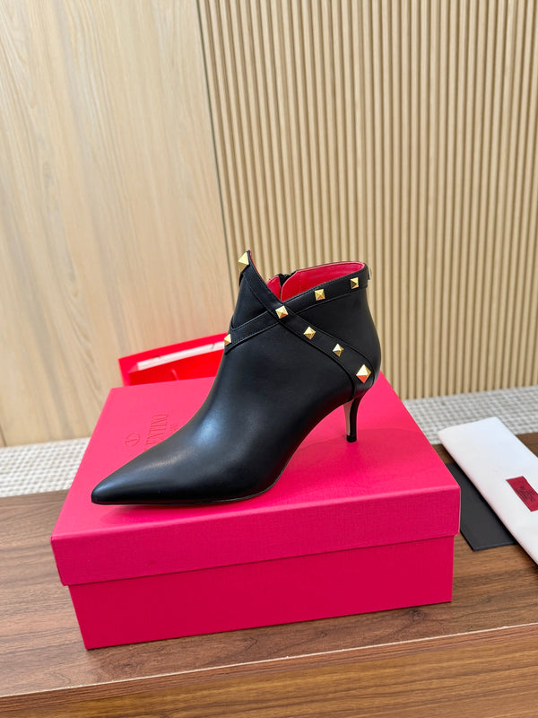 Rockstud Leather Ankle Boots