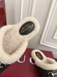 Horsebit Shearling-Trimmed Mules