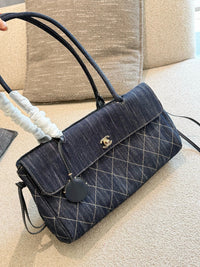 Denim Quilted Flap Shoulder Bag