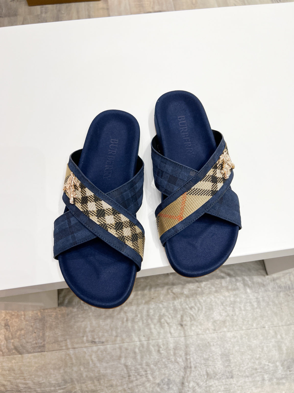 Vintage Check Cross Strap Slides