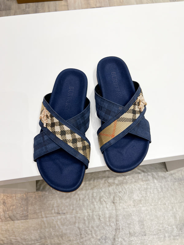 Vintage Check Cross Strap Slides