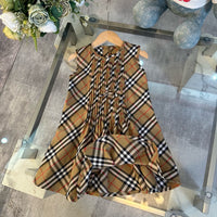 Vintage Check Pleated Sleeveless Dress