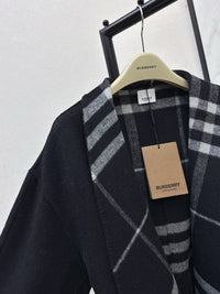 Check Panel Belted Wool Cardigan Coat