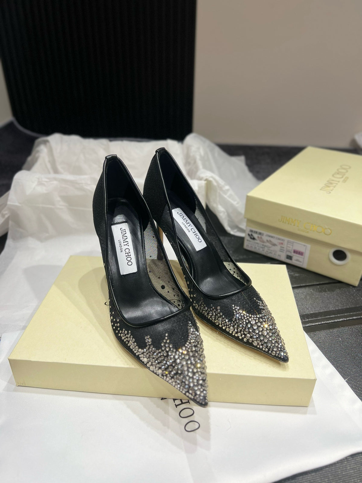 Love Embellished Mesh Pumps