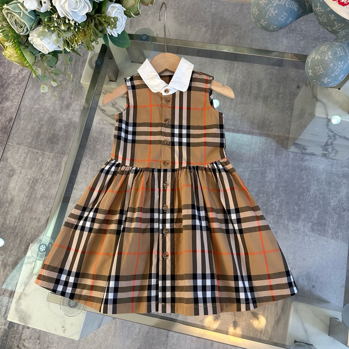 Vintage Check Sleeveless Collared Dress
