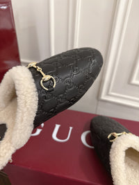Horsebit Shearling-Trimmed Mules