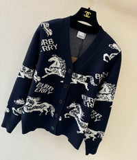 Equestrian Knight Jacquard Wool Cardigan