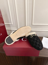 Horsebit Shearling-Trimmed Mules