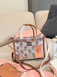 Embroidered Mesh Top Handle Bag