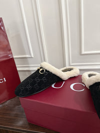 Horsebit Shearling-Trimmed Mules