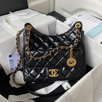 Shiny Crumpled Calfskin Hobo Bag