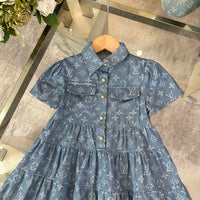 Monogram Denim Tiered Shirt Dress