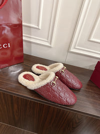 Horsebit Shearling-Trimmed Mules