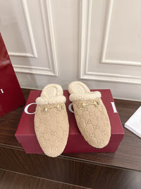 Horsebit Shearling-Trimmed Mules