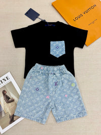 Monogram Denim Shorts Set