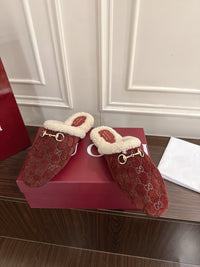 Horsebit Shearling-Trimmed Mules