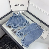 Ruffle Denim Top & Trouser Set